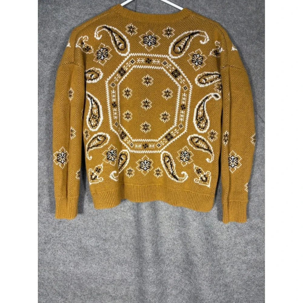 Madewell Bandana Paisley Intarsia Sweater Mustard Yellow Cotton Blend Small